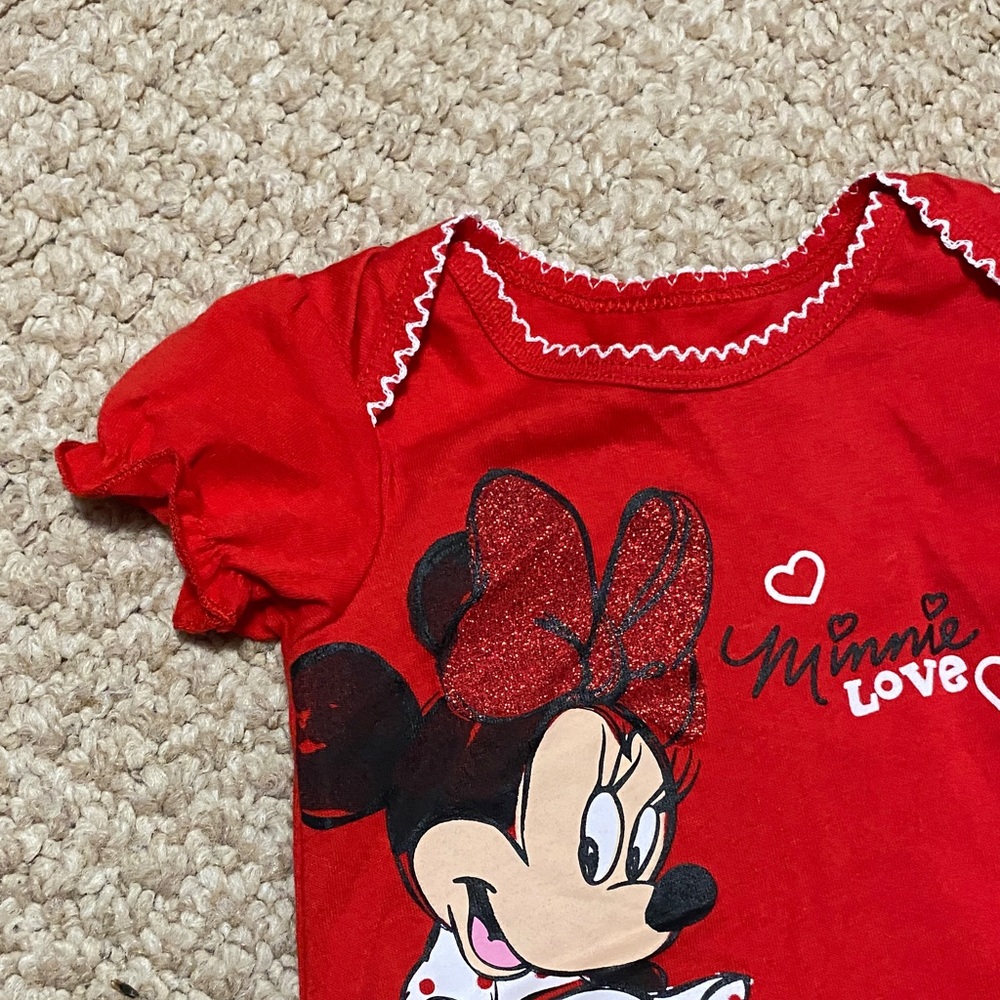 Disney baby NWT Minnie Mouse one piece red shorts outfit girl size 3mo - 6mo - Picture 6 of 14